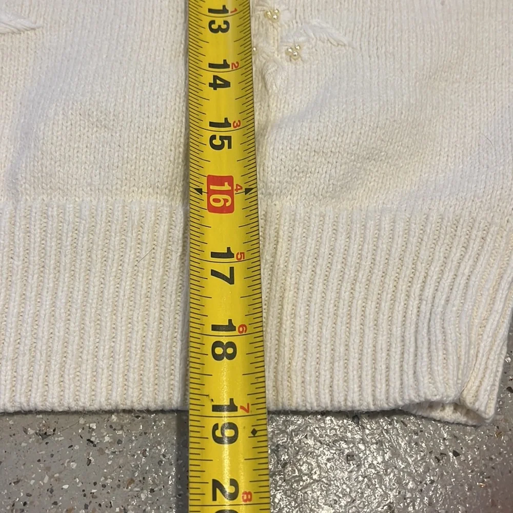 VINTAGE LIZ CLAIBORNE FLORAL EMBROIDERED BEADED KNIT SWEATER IVORY WHITE SIZE 8P - Picture 13 of 15